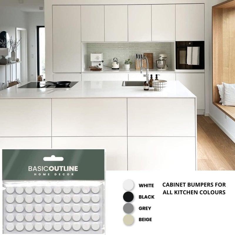 Basic Outline Cabinet Bumpers Kitchen Cabinet Door Bumpers Sound Dampening Rubber Bumpers Made of Soft Eva Rubber for Quiet Drawer Close Anti Slam Cushion 10 mm (50 pcs, White) - Image 3